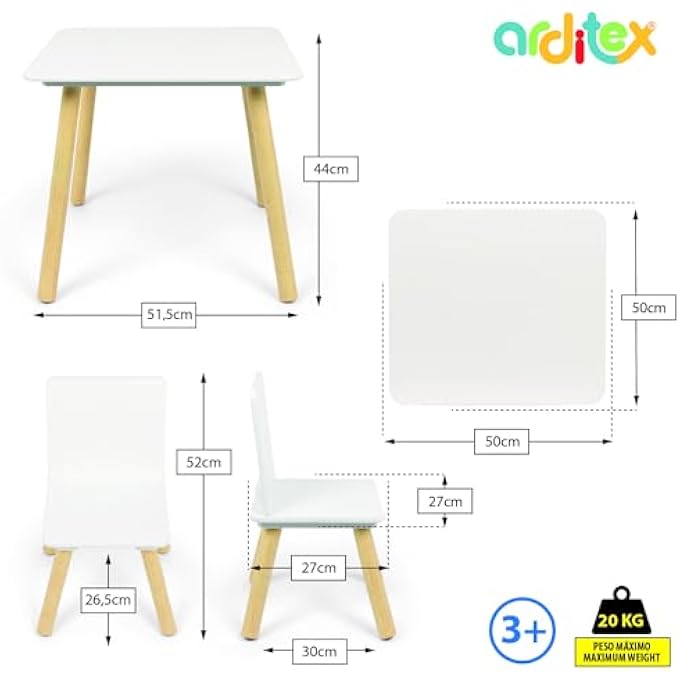 rayihni KIDS WOODEN TABLE SET (50X50X44CM) AND 2 CHAIRS (26.5X26.5X50CM) - Image 4